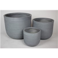 3 Set Round Ribbed Pots Grey