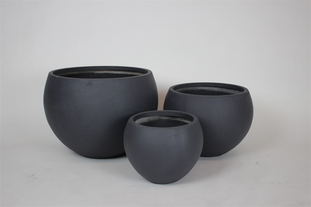 3 Set Round Pots Dark Grey