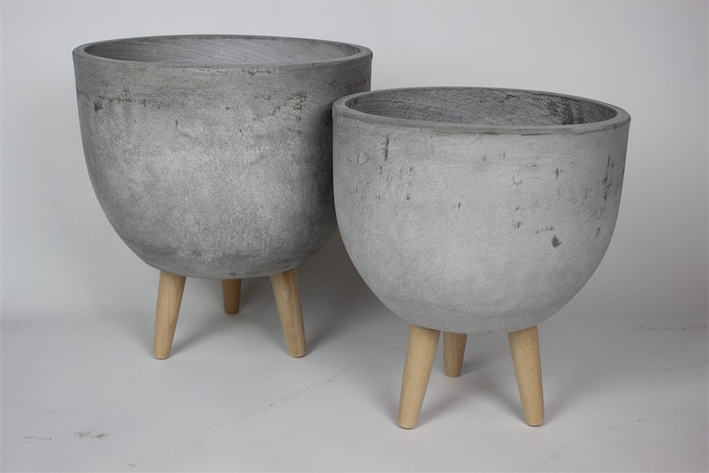 3 Sets Round Pots Light Grey-with legs