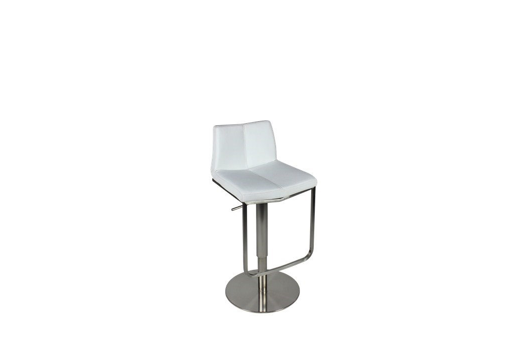 Modern BarStool-S/S Frame-GasLift-Recycled Leather White