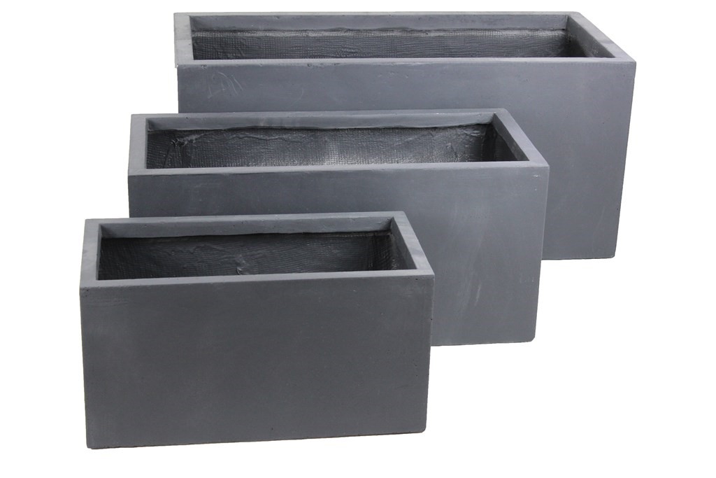 3 Set Rectangle Pots Dark Grey